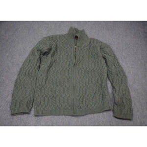 Inis‎ Crafts Women's Cardigan Sweater Large / Medium Green Cable Knit Full Zip